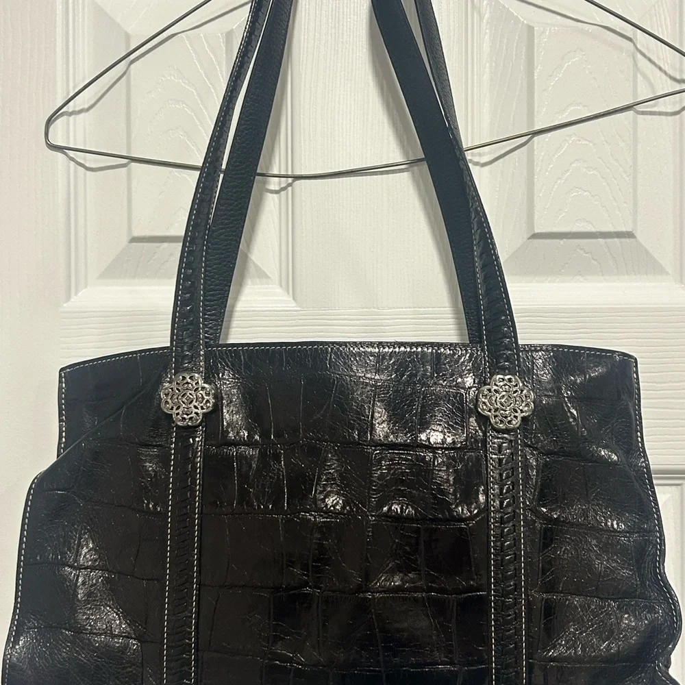 Brighton Black Leather Shoulder Bag with Silver Accents - Picture 2 of 6